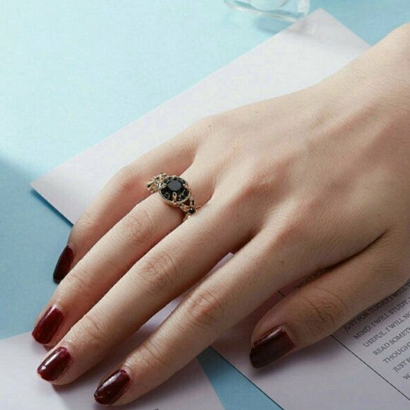 Black Sapphire Yellow Rhodium Plated Ring - Picture 2 of 2